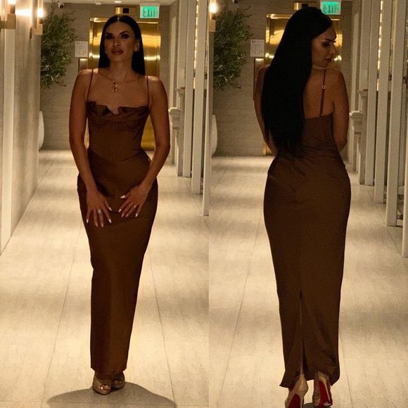 HOUSE OF CB  'Charmaine' Chocolate Corset Maxi Dress brown NWOT size M - Picture 5 of 16